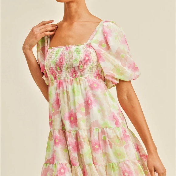 Josie Puff Sleeve Square Neck Floral Mini Dress - Picture 3 of 9